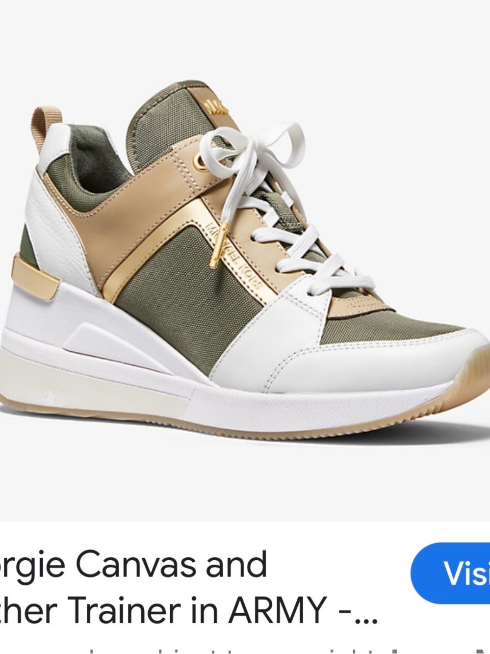 Michael Kors Georgie Lace-Up Trainer in Army/White/Tan size 9 1/2